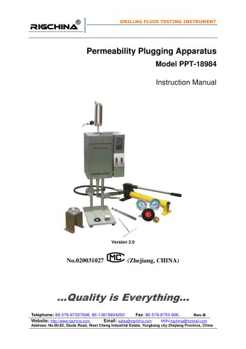 RIGCHINA - Permeability Plugging Apparatus | Model PPT-18984 |