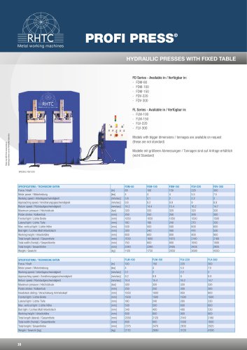 Hydraulic presses with fixed table