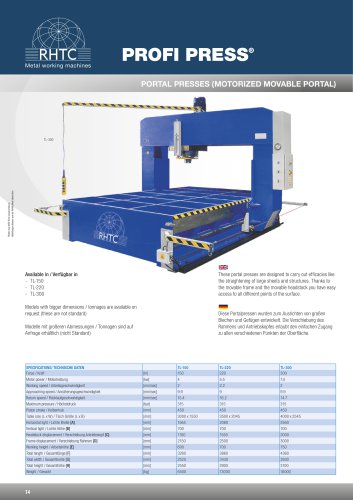 Portal presses with motorised movable portal