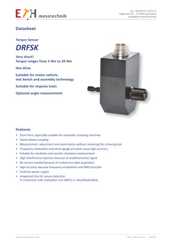 Datasheet torque sensor DRFSK