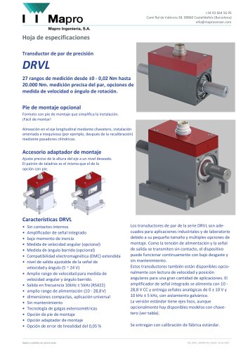 Hoja de especificaciones DRVL