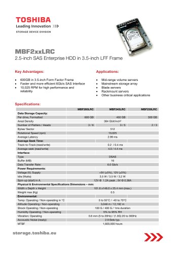 MBF2xxLRC  2.5-inch SAS Enterprise HDD in 3.5-inch LFF Frame  