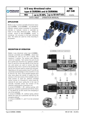 6/2 way directional valve type 6/2UREM6 and 6/2URMM6 type 6/2UREM, 6/2URMM