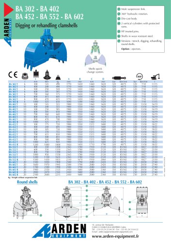 BA 302 - BA 402 BA 452 - BA 552 - BA 602 Digging or rehandling clamshells