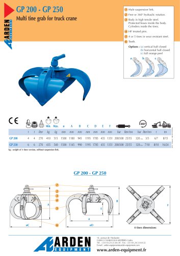 GP 200 - GP 250 Multi tine grab for truck crane