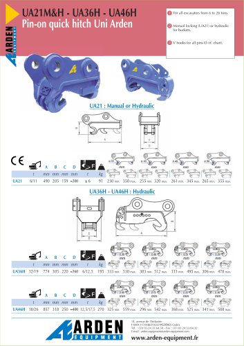 UA21M&H - UA36H - UA46H Pin-on quick hitch Uni Arden