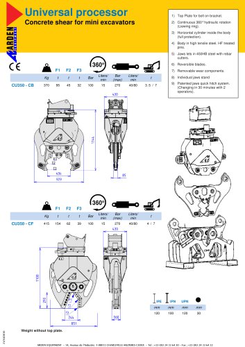 Universal processor Concrete shear for mini excavators