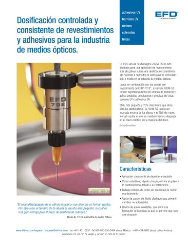 Dosificacion controlada y consistente de revestimientos y adhesivos para la industria de medios opticos