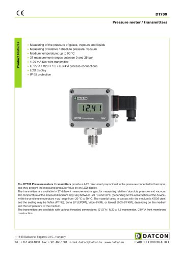 DT700 Pressure meter / transmitters