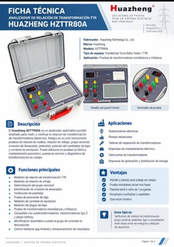 Manual de usuario del comprobador de relación de espiras de transformador HZTTR80A