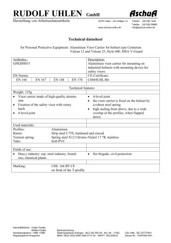 Datasheet for Alu-Visor Carrier for Vulcan Helmet