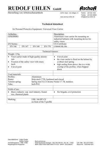 Datasheet Universal Visor Carrier