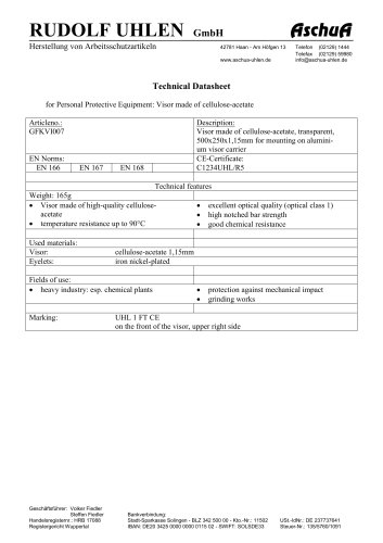 Datasheet Visor of Cellulose-Acetate, clear