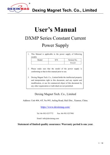 User Manual of DXMP series Current Source