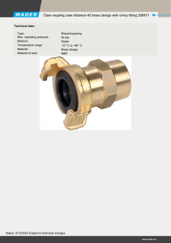 Claw coupling claw distance 40 brass design with crimp fitting 258971