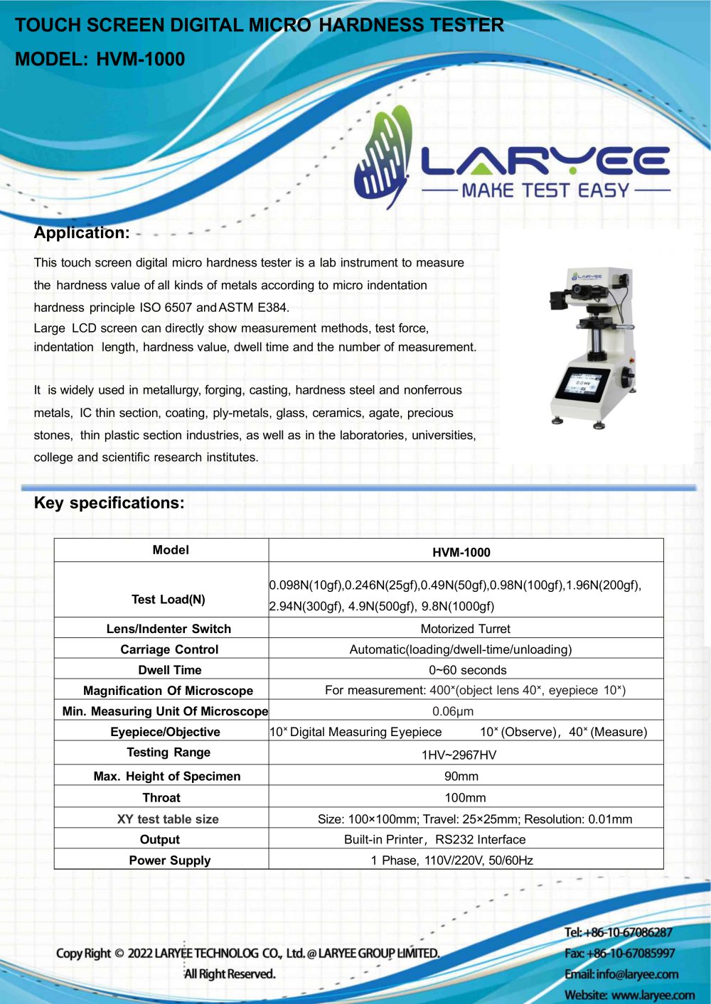 LARYEE micro vickers hardness tester HVM-1000 - Laryee technology co.,ltd