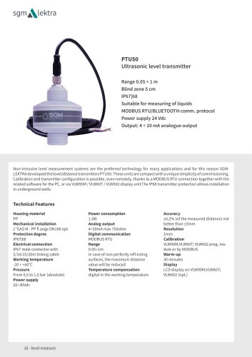 PTU50 Ultrasonic level transmitter