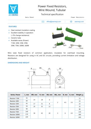 Power Fixed Resistors, Wire Wound, Tubular