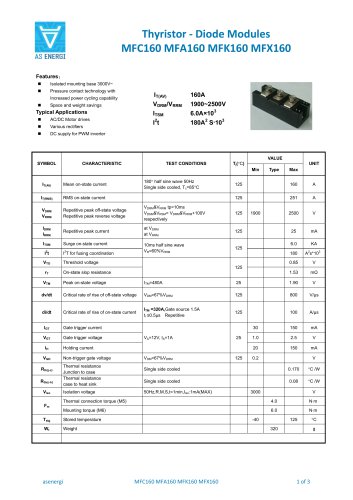 Thyristor - Diode Modules MFC160 MFA160 MFK160 MFX160