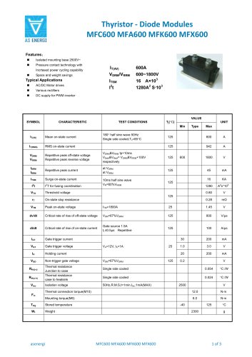 Thyristor - Diode Modules MFC600 MFA600 MFK600 MFX600