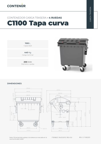 CONTENEDOR CARGA TRASERA &ndash; 4 RUEDAS C1100 Tapa curva
