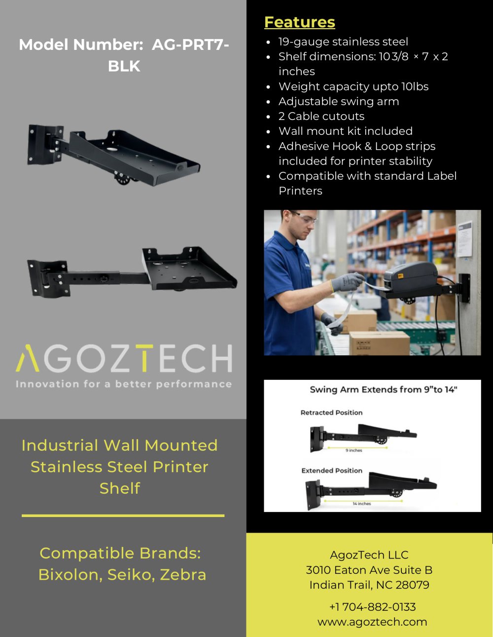 Industrial Wall-Mounted Printer Shelf - AgozTech LLC