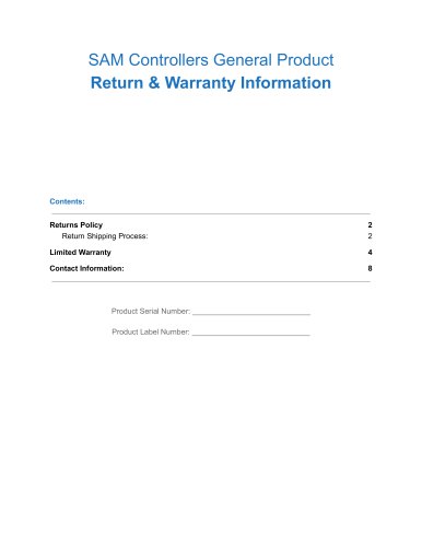 SAM Controllers General Product Return & Warranty Information