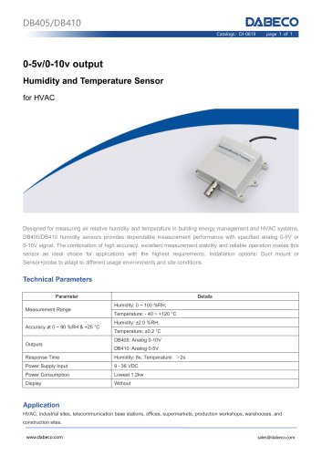 0-5v/0-10v output Humidity and Temperature Sensor DB410 for HVAC