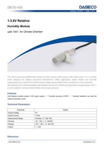 1-3.6V Relative  Humidity Sensor DB130-436 upto 120℃ for Climate Chamber