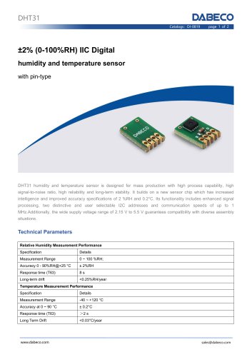 ±2% (0-100%RH) IIC Digital  humidity and temperature module DHT31 with pin-type