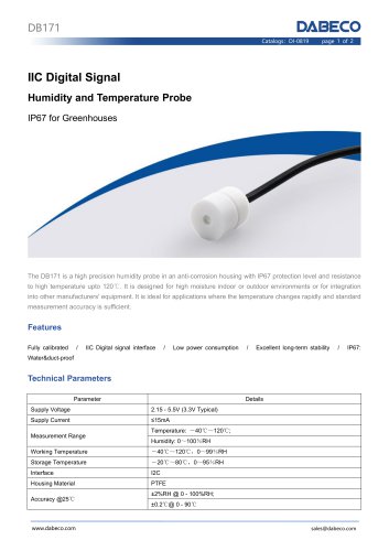 DB171 IIC Digital Signal  Humidity and Temperature Probe IP67 for Greenhouses
