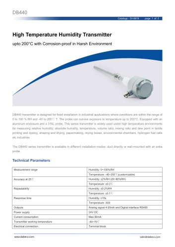 High Temperature Humidity Transmitter DB440