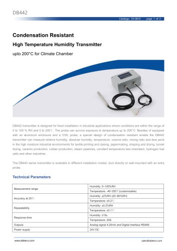 High Temperature Humidity Transmitter DB442 with probe