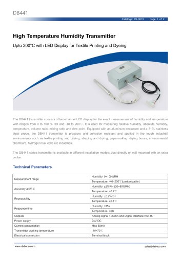High Temperature Humidity Transmitter with Probe