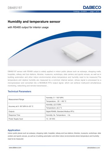 Humidity and temperature sensor DB485197 with RS485 output for interior usage