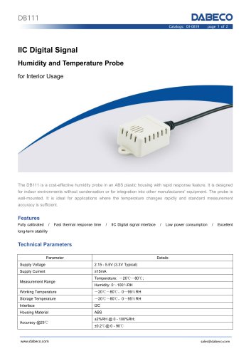 IIC Digital Signal  Humidity and Temperature Probe DB111 for Interior Usage