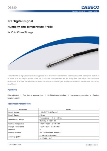 IIC Digital Signal  Humidity and Temperature Probe DB180 for Cold Chain Storage