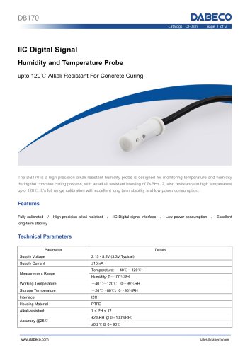 IIC Digital Signal  Humidity and Temperature Probe upto 120℃ Alkali Resistant For Concrete Curing