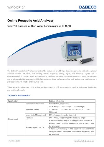 W510-DP10.1 Online Total Chlorine Analyzer with CP4.0 Sensor for Drinking Water