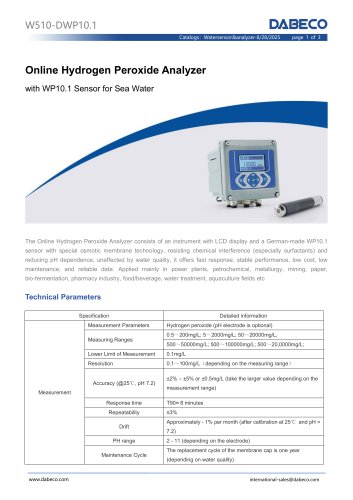 W510-DWP10.1 Online Hydrogen Peroxide Analyzer with WP10.1 Sensor for Sea Water
