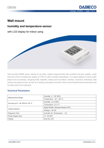 Wall mount humidity and temperature sensor DB506 with LCD display for indoor using