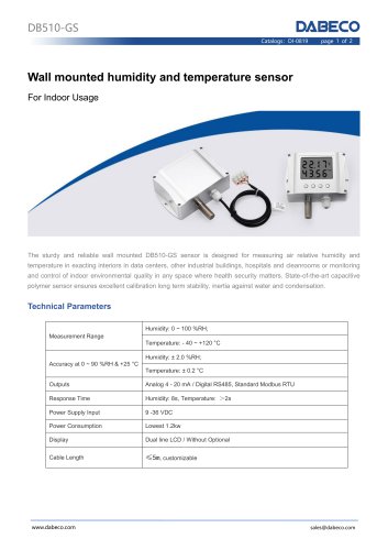 Wall mounted humidity and temperature sensor DB5101GS For Indoor Usage