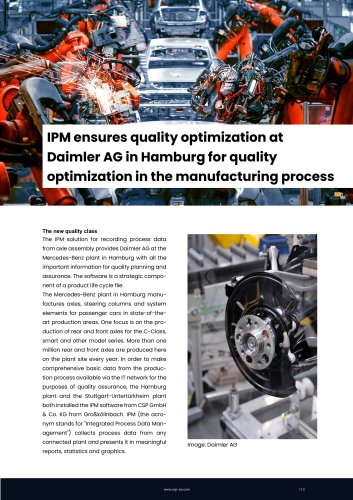 IPM ensures quality optimization at Daimler AG in Hamburg for quality optimization in the manufacturing process