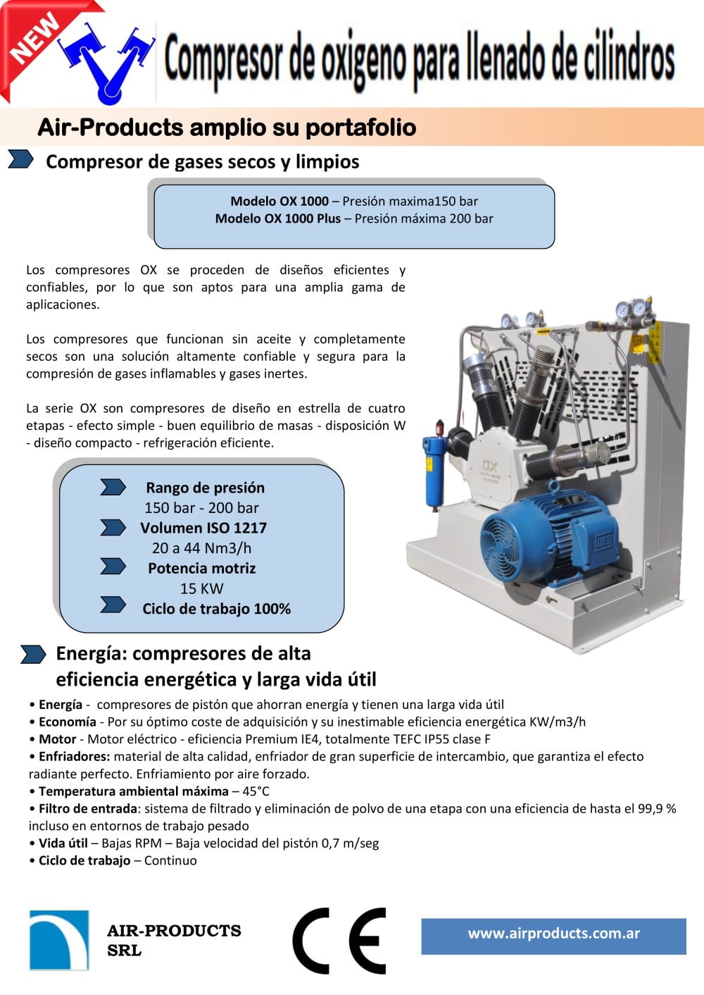 Compresor booster modelo OX1000 - AIR PRODUCTS SRL