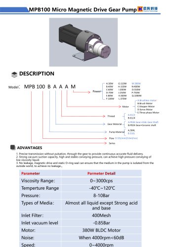 MPB100 Micro Magnetic Drive Gear Pump