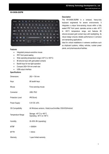 SZKEHANG KH-SK86-282PM Industrial Silicone Keyboard 
