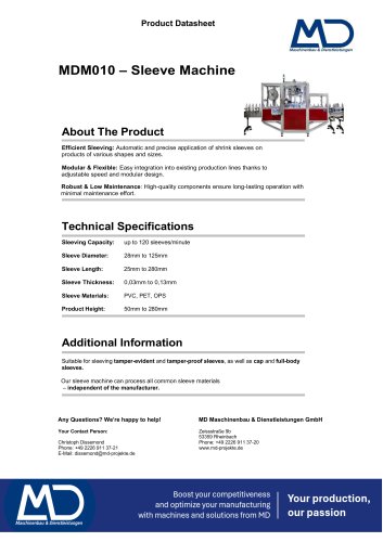 Datasheet MDM010 - Sleeve Machine
