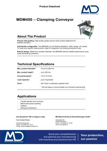 Datasheet MDM450 Clamping Conveyor