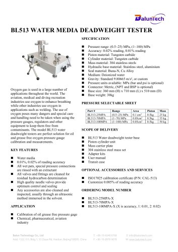 BL513 Water Medium Deadweight Tester