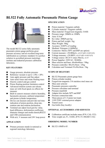 BL522 Automatic Pneumatic Piston Gauge